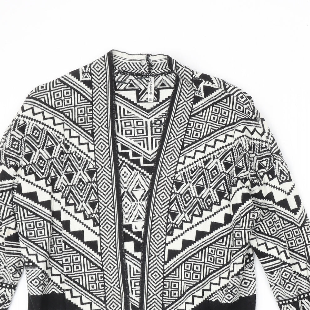 Stradivarius Womens Black V-Neck Geometric Acrylic Cardigan Jumper Size S