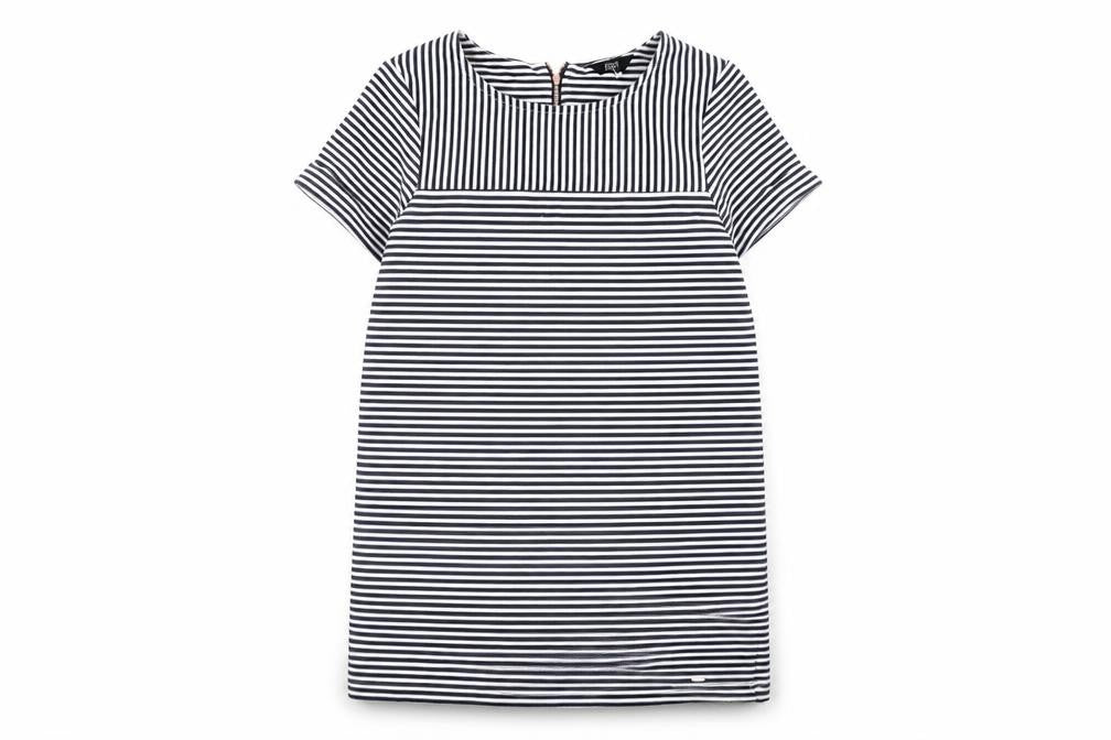 F&F Womens Blue Striped Polyester T-Shirt Dress Size 10 Round Neck Zip