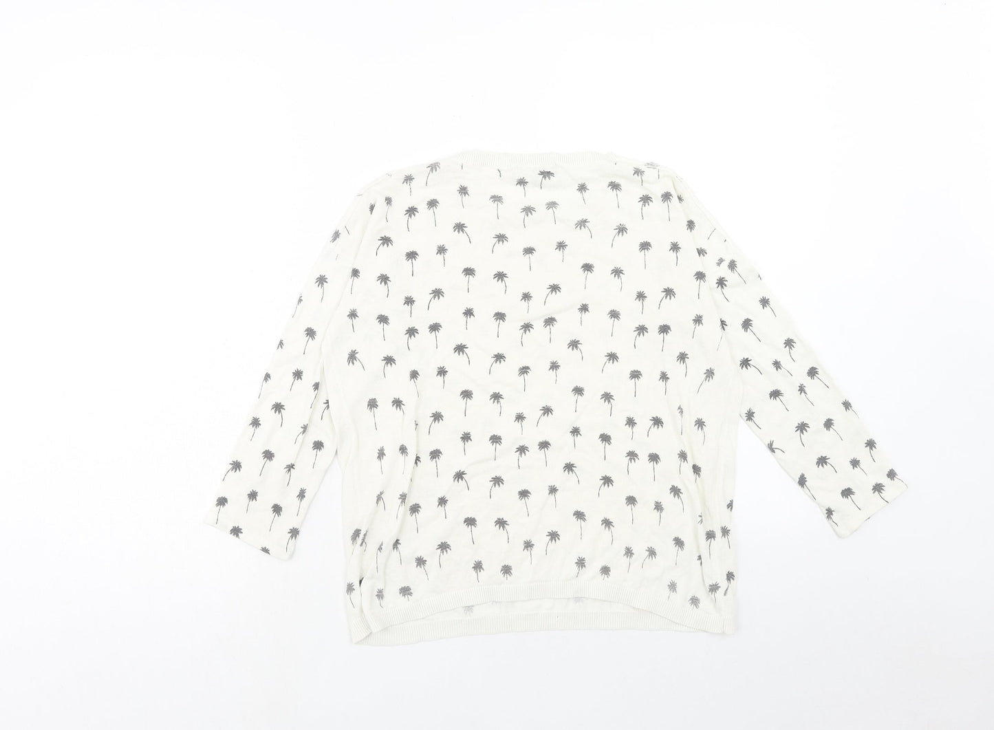 New Look Womens White Round Neck Geometric Acrylic Pullover Jumper Size 8 - Palm Tree
