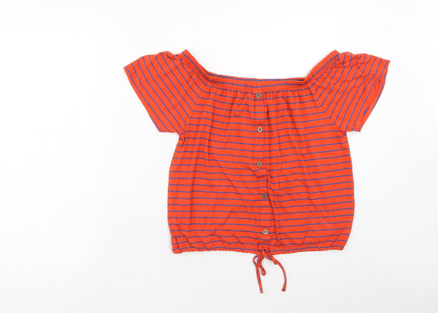 NEXT Womens Orange Striped Viscose Basic T-Shirt Size 10 Boat Neck