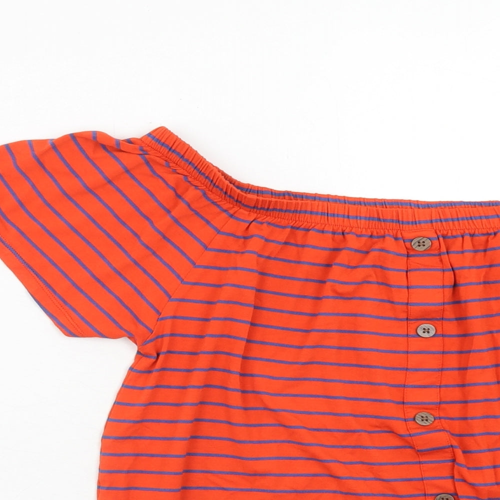 NEXT Womens Orange Striped Viscose Basic T-Shirt Size 10 Boat Neck