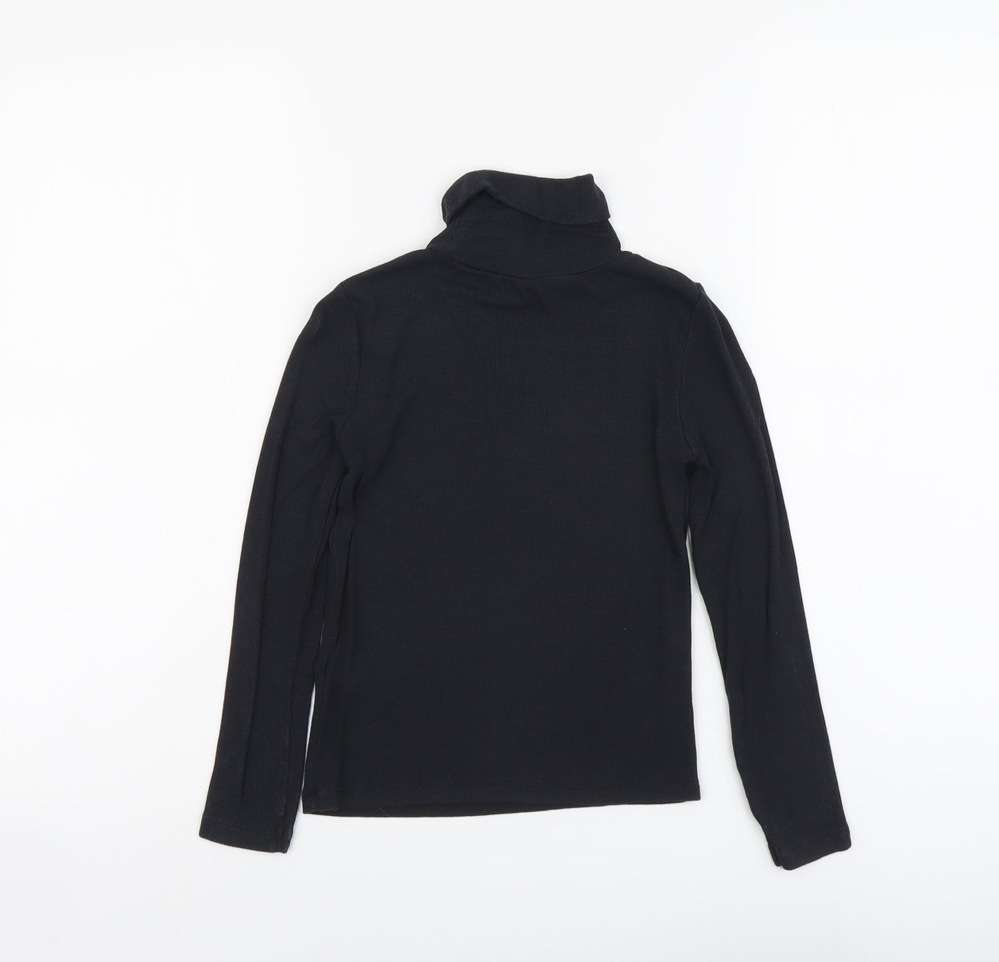 YD Girls Black Viscose Basic T-Shirt Size 9-10 Years Roll Neck Pullover