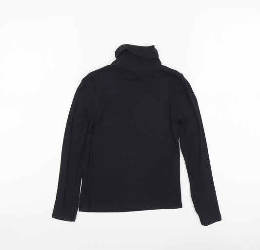 YD Girls Black Viscose Basic T-Shirt Size 9-10 Years Roll Neck Pullover