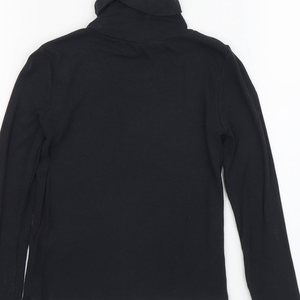 YD Girls Black Viscose Basic T-Shirt Size 9-10 Years Roll Neck Pullover