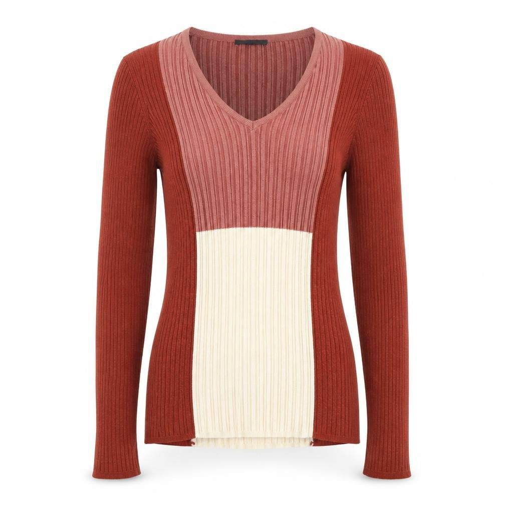 Marks and Spencer Womens Multicoloured V-Neck Viscose Pullover Jumper Size 10 - Colourblock