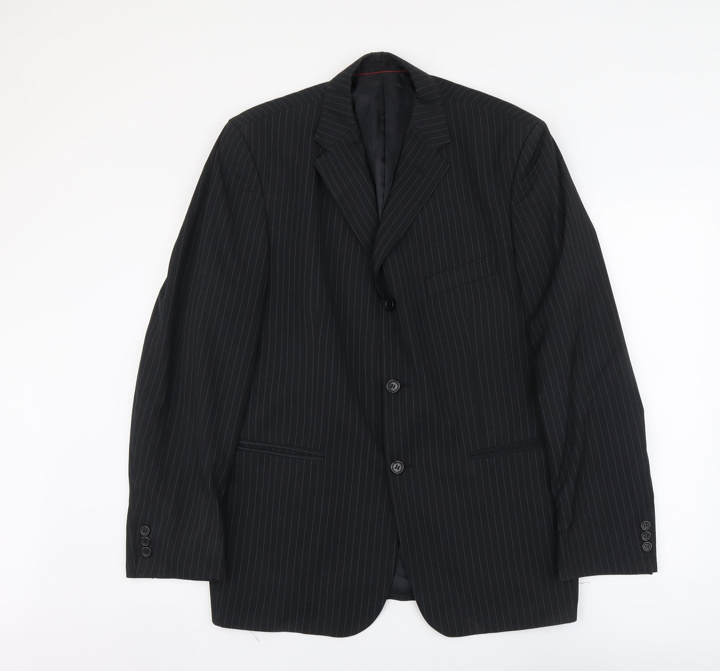 Jeanne Pierre Mens Black Striped Polyester Jacket Suit Jacket Size L Regular