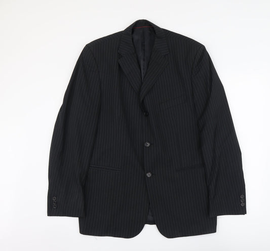 Jeanne Pierre Mens Black Striped Polyester Jacket Suit Jacket Size L Regular
