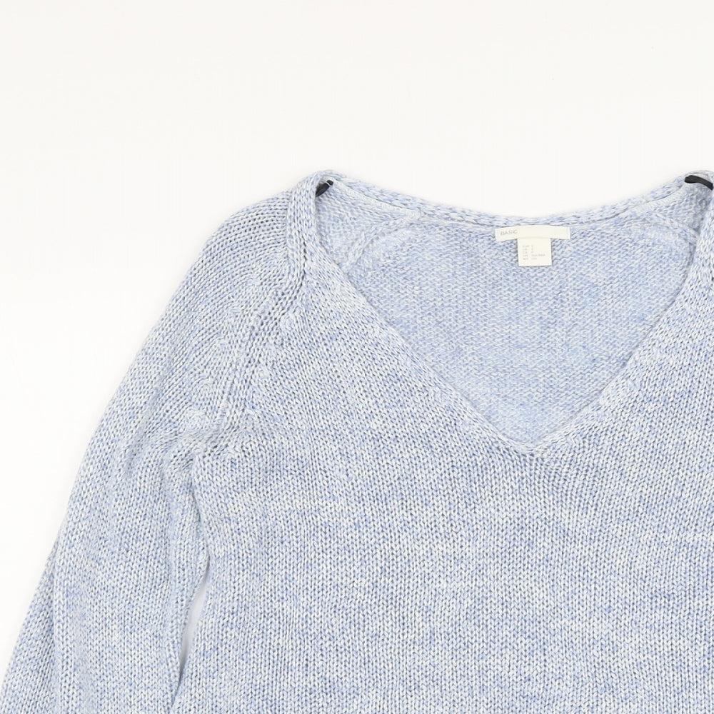 H&M Womens Blue V-Neck Acrylic Pullover Jumper Size S
