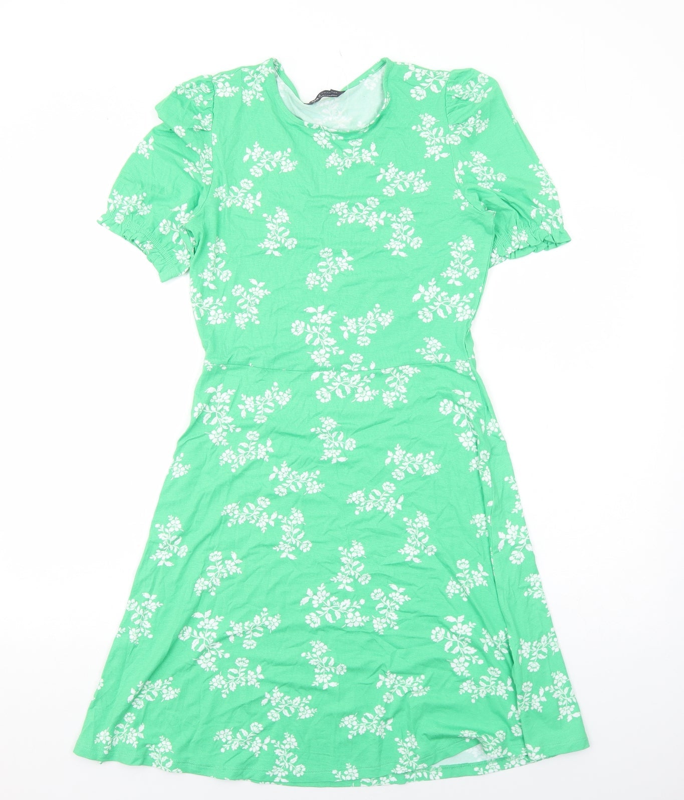 Marks and Spencer Womens Green Floral Viscose A-Line Size 8 Round Neck Pullover