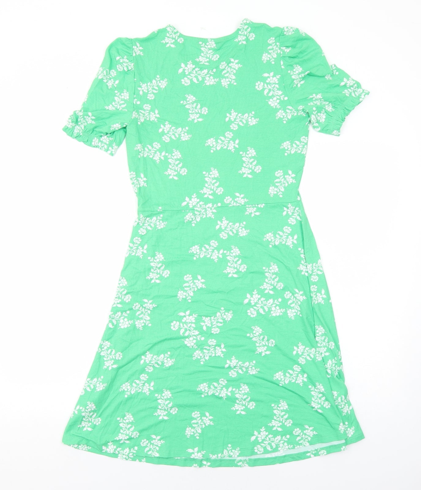 Marks and Spencer Womens Green Floral Viscose A-Line Size 8 Round Neck Pullover