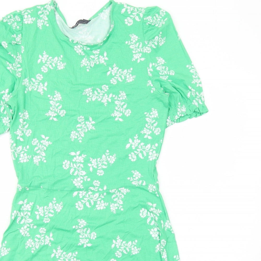 Marks and Spencer Womens Green Floral Viscose A-Line Size 8 Round Neck Pullover