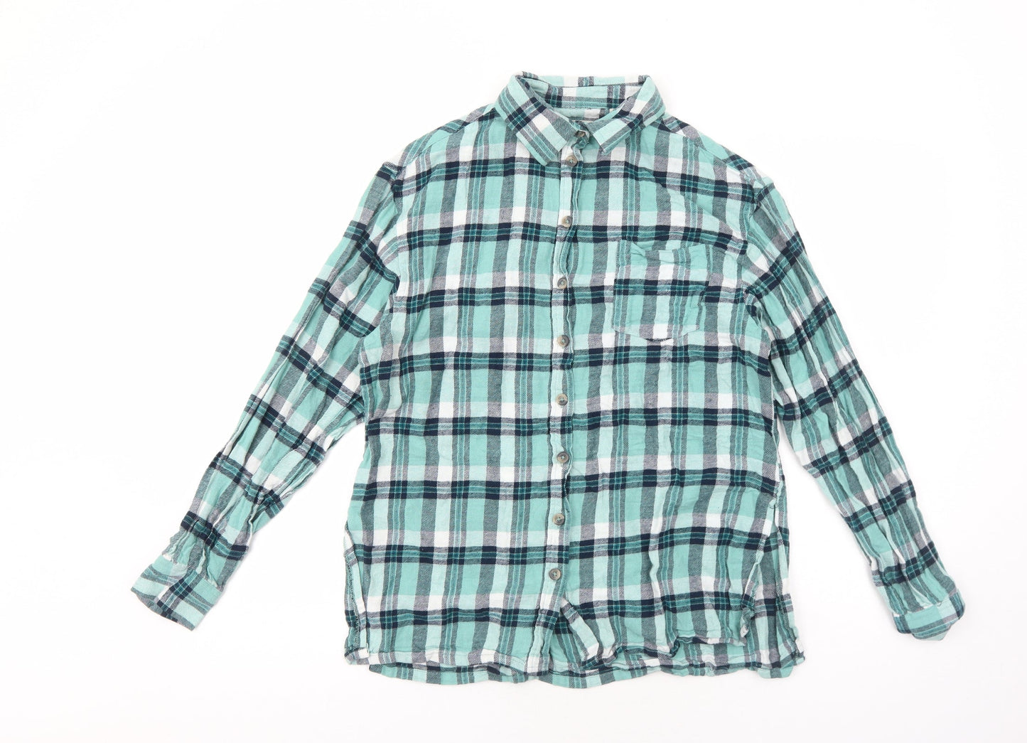 Brave Soul Womens Green Plaid Cotton Basic Button-Up Size M Collared