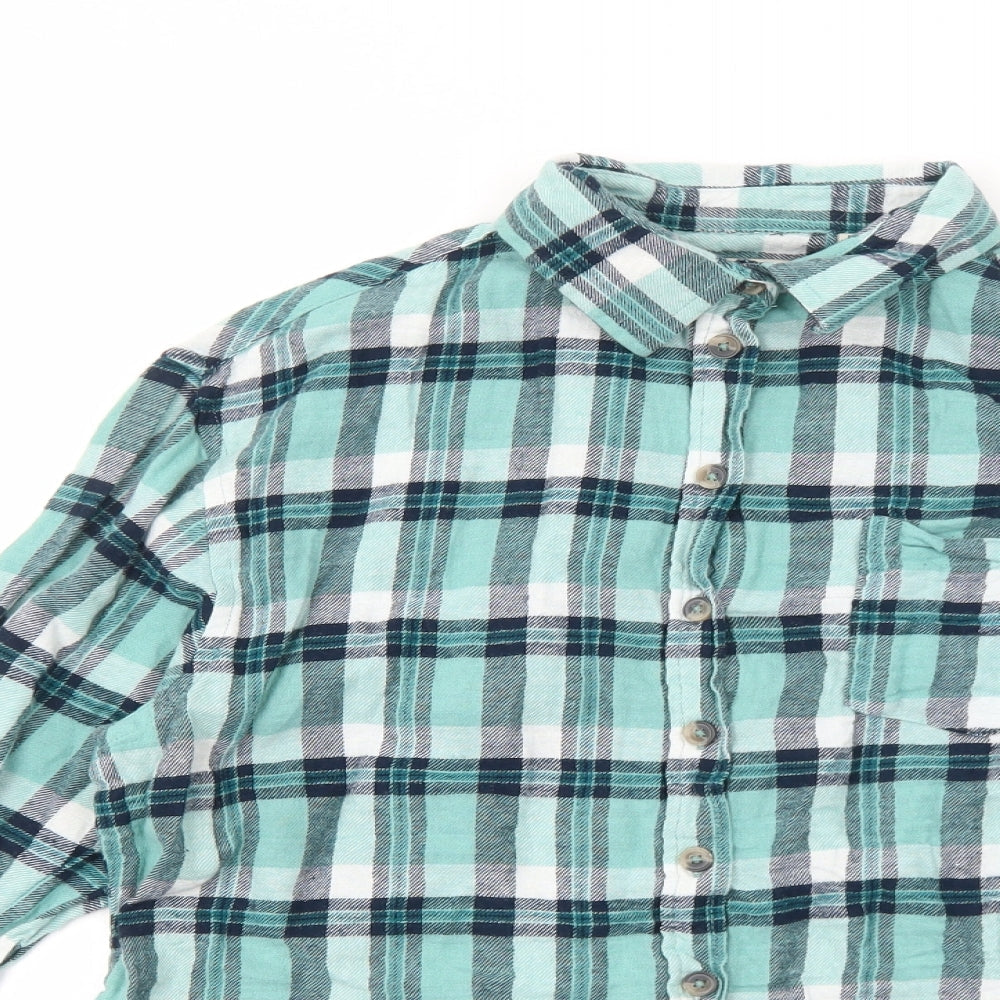 Brave Soul Womens Green Plaid Cotton Basic Button-Up Size M Collared