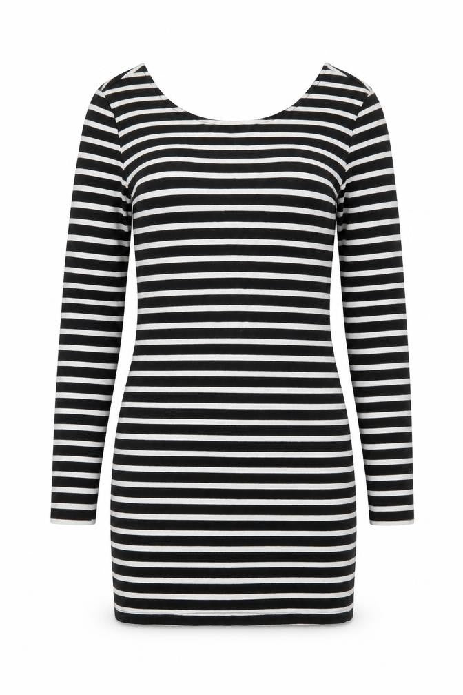 Preworn Womens Black Striped Cotton Bodycon Size M Round Neck Zip