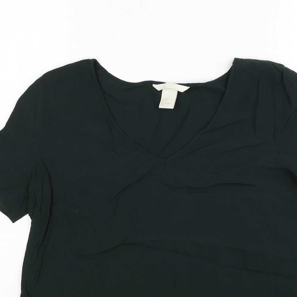 H&M Womens Green Viscose Basic Blouse Size 8 V-Neck