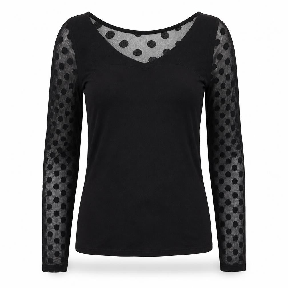 Izabel Womens Black Polka Dot Polyester Basic Blouse Size 8 Round Neck