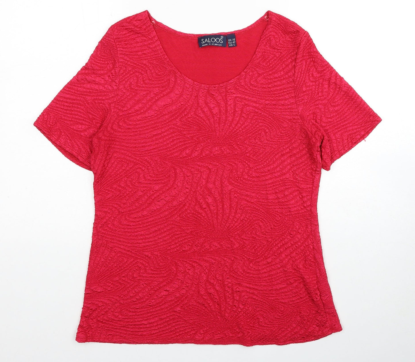 Saloos Womens Pink Geometric Polyester Basic T-Shirt Size 16 Scoop Neck