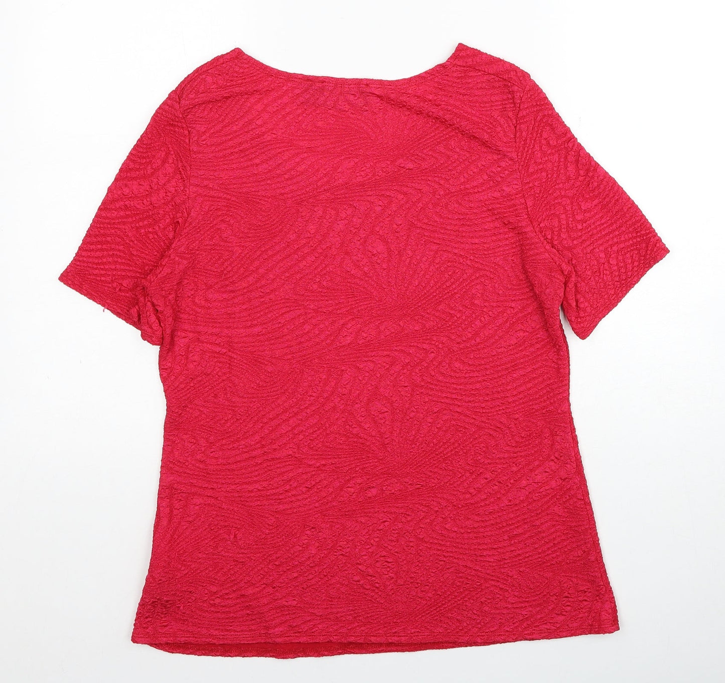 Saloos Womens Pink Geometric Polyester Basic T-Shirt Size 16 Scoop Neck
