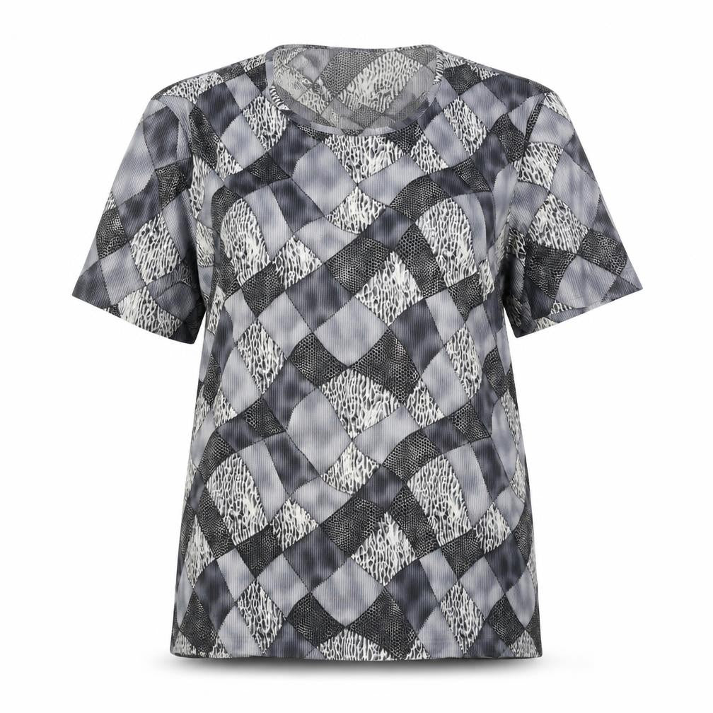 Saloos Womens Grey Geometric Polyester Basic Blouse Size 14 Round Neck
