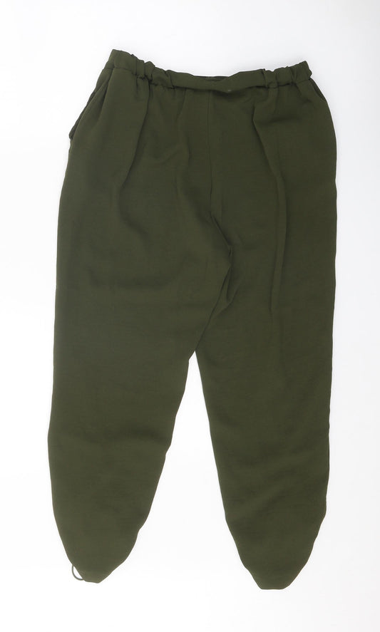 Kzell Womens Green Polyester Trousers Size M Regular Drawstring