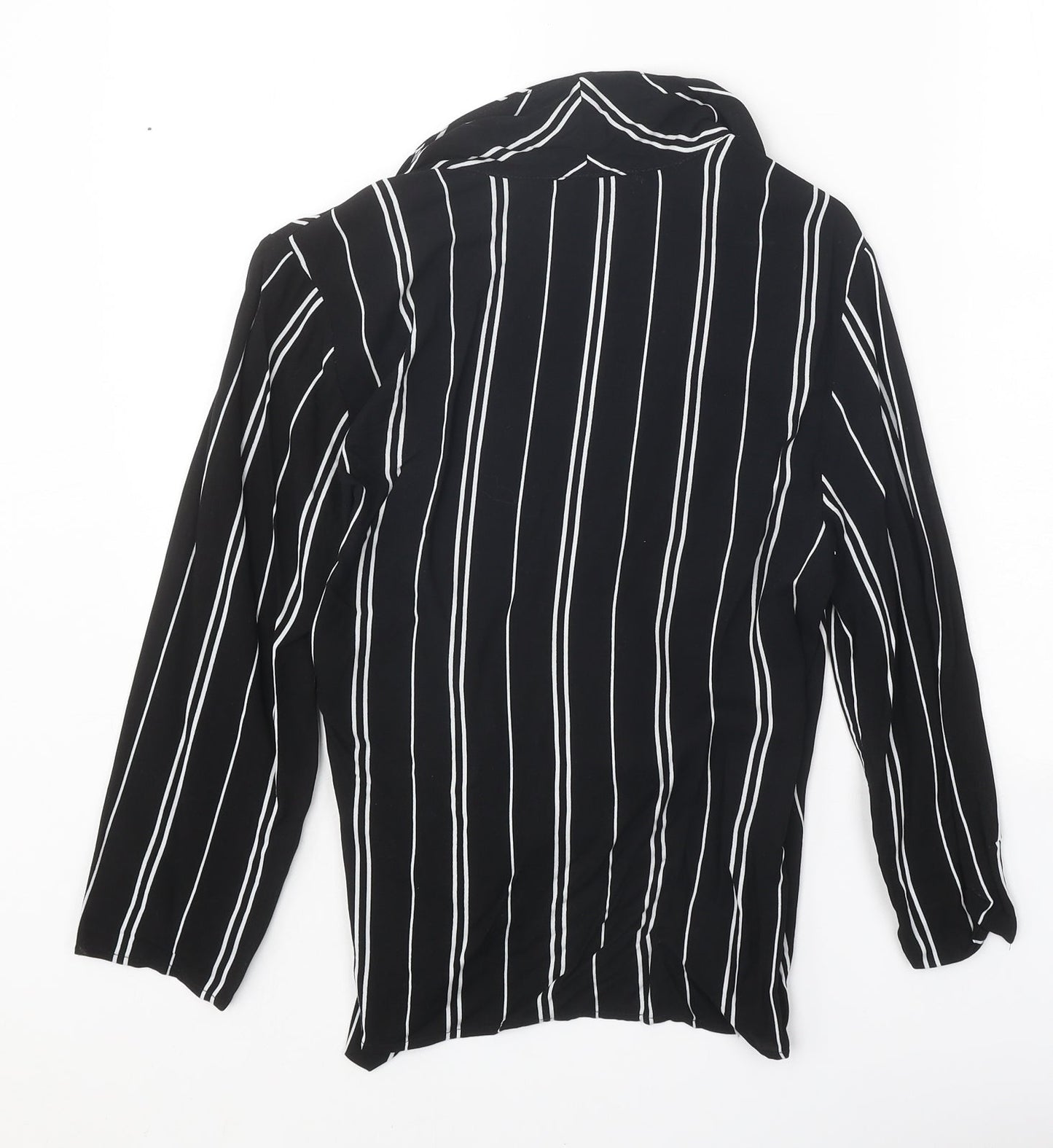 Pull&Bear Womens Black Striped Viscose Wrap Blouse Size S V-Neck