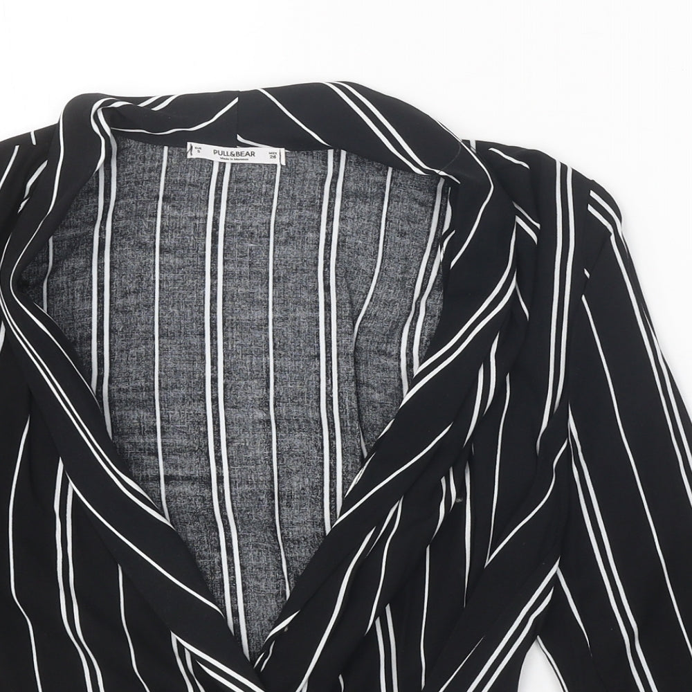 Pull&Bear Womens Black Striped Viscose Wrap Blouse Size S V-Neck