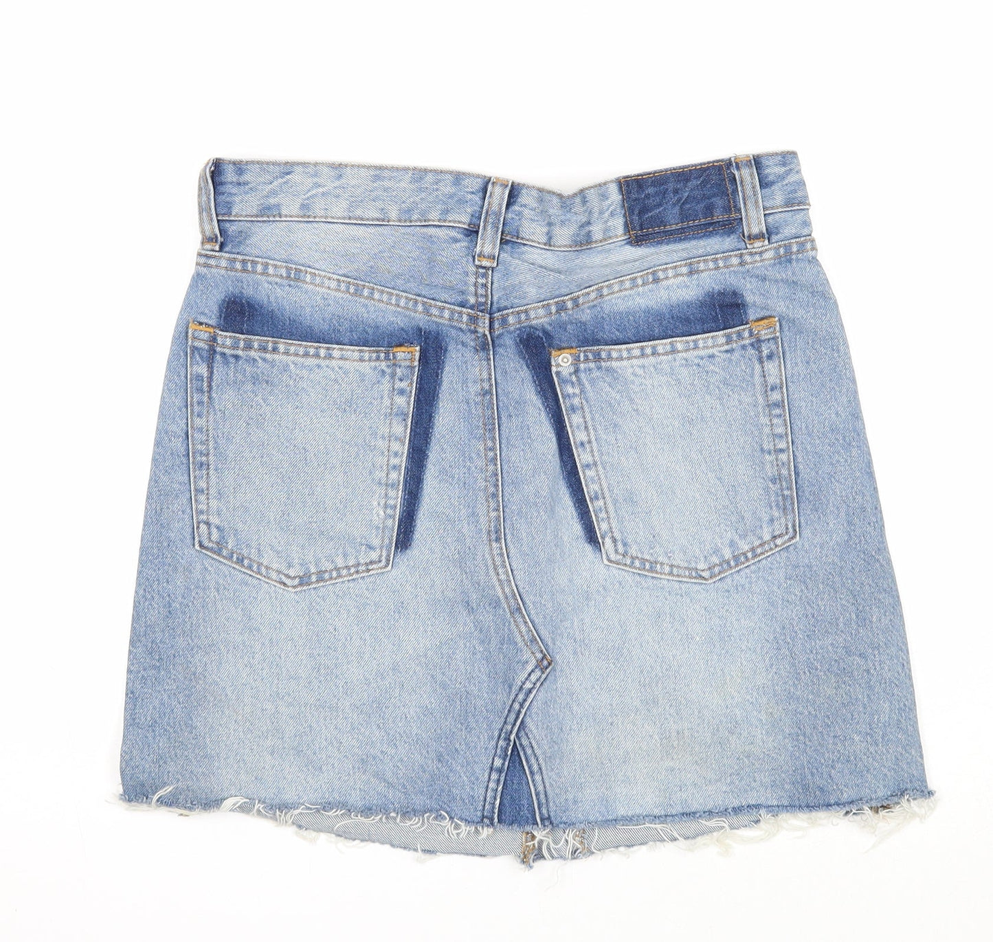 H&M Womens Blue Cotton A-Line Skirt Size 8 Zip