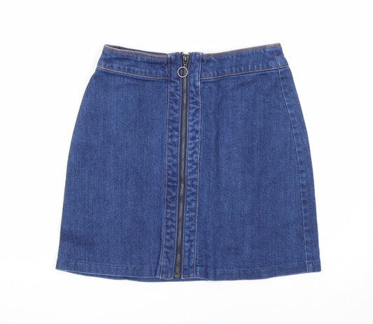 H&M Womens Blue Cotton A-Line Skirt Size 6 Zip