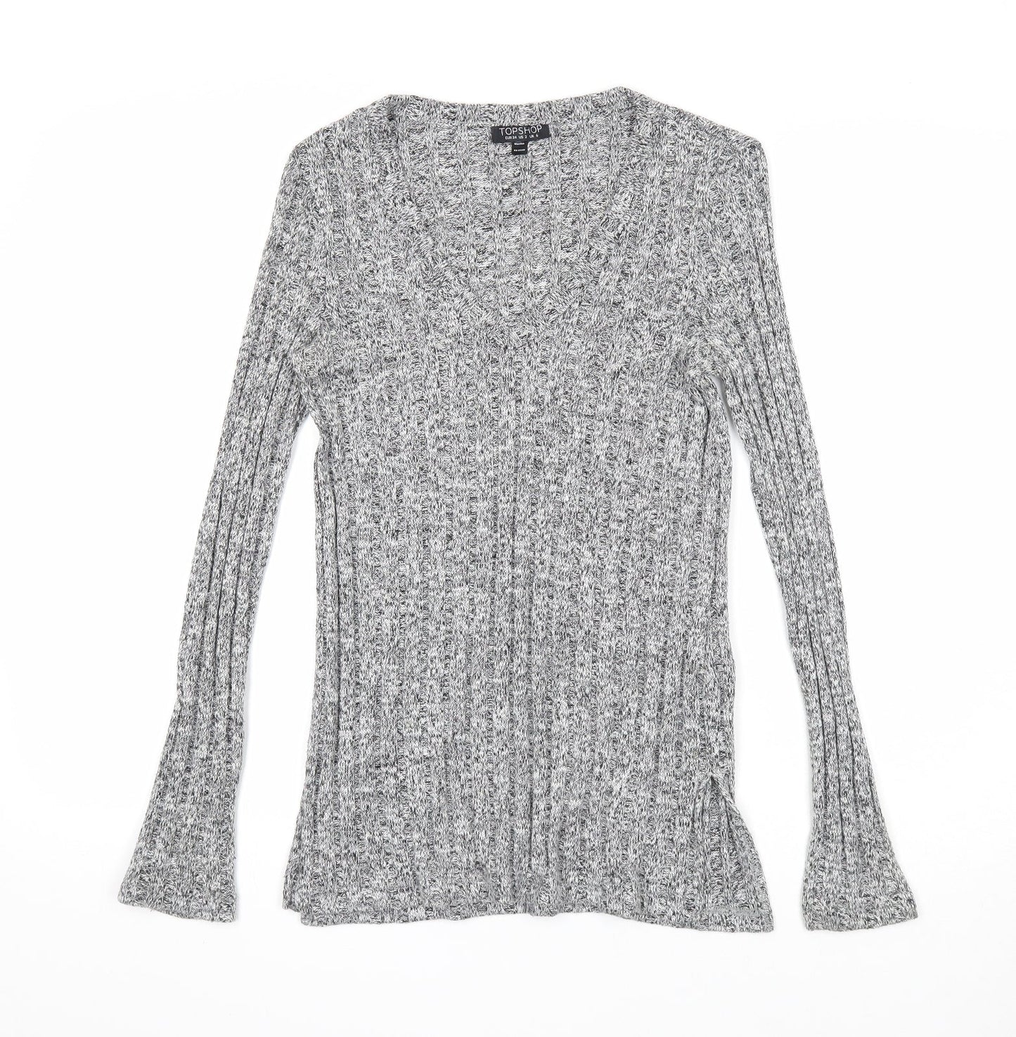 Topshop Womens Grey V-Neck Acrylic Pullover Jumper Size 6