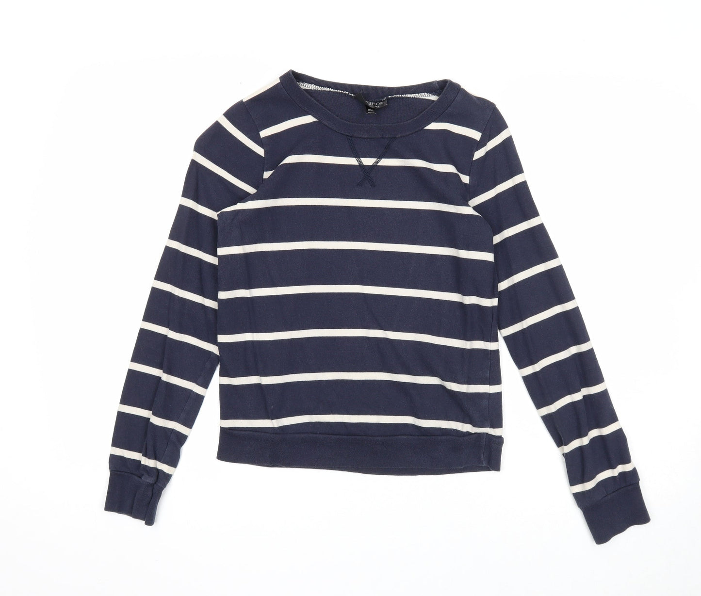 Topshop Womens Blue Striped Cotton Pullover Sweatshirt Size 6 Pullover