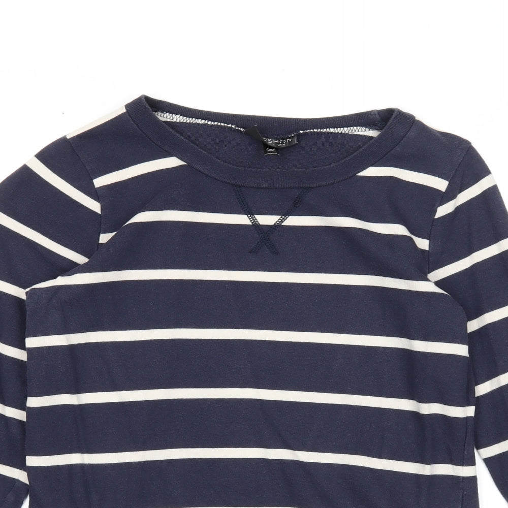 Topshop Womens Blue Striped Cotton Pullover Sweatshirt Size 6 Pullover