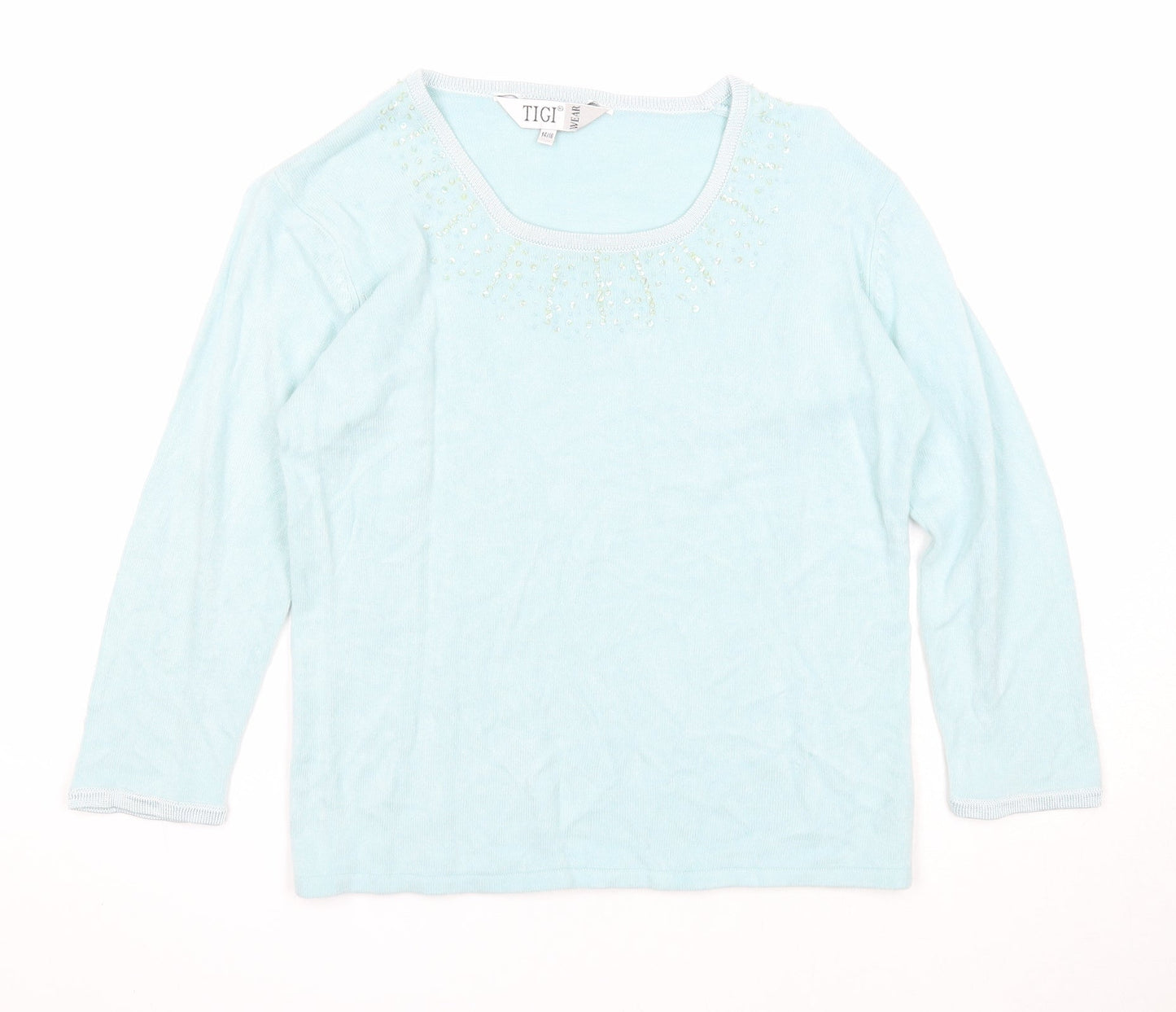 Tigi Womens Blue Scoop Neck Acrylic Pullover Jumper Size 14 - Size 14-16