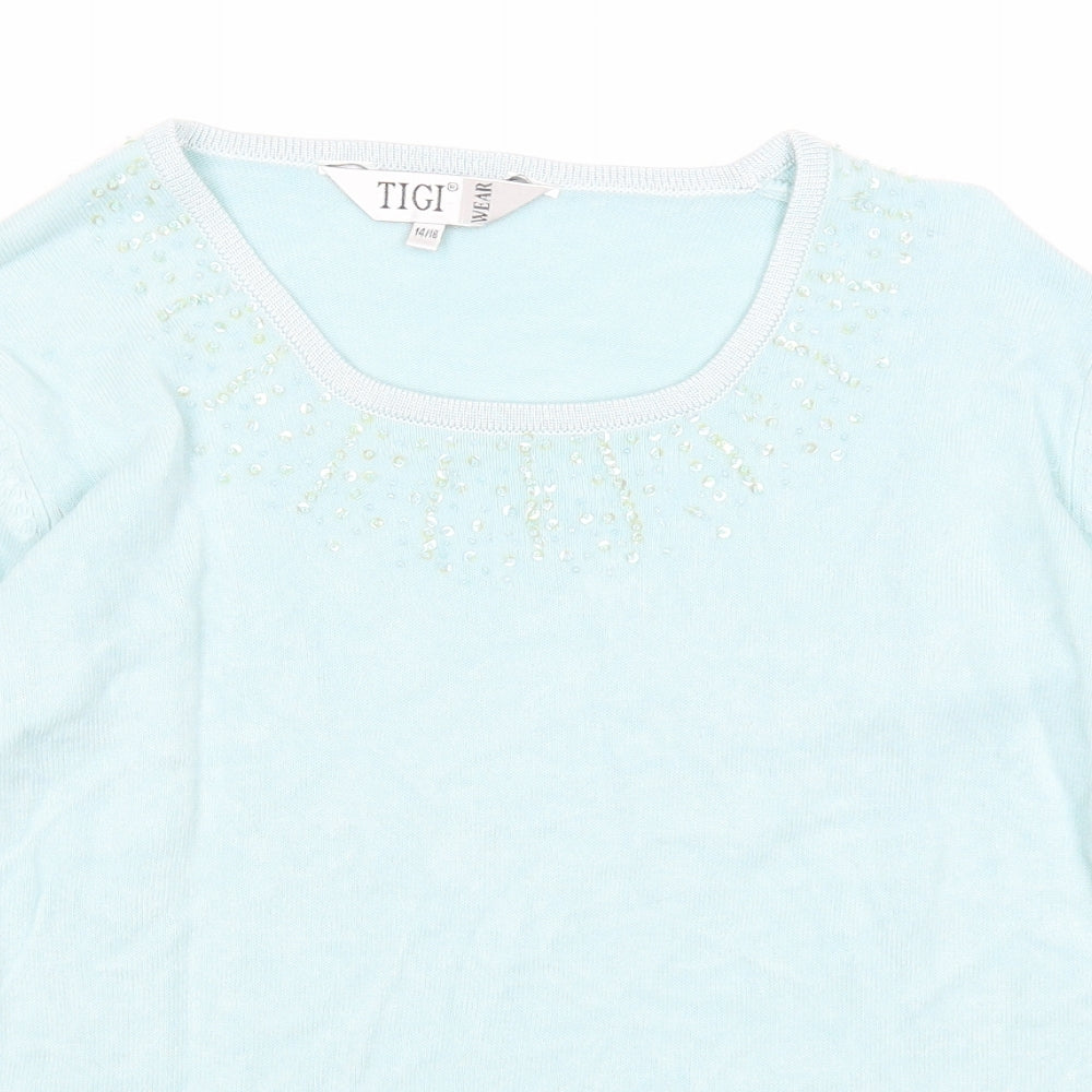 Tigi Womens Blue Scoop Neck Acrylic Pullover Jumper Size 14 - Size 14-16
