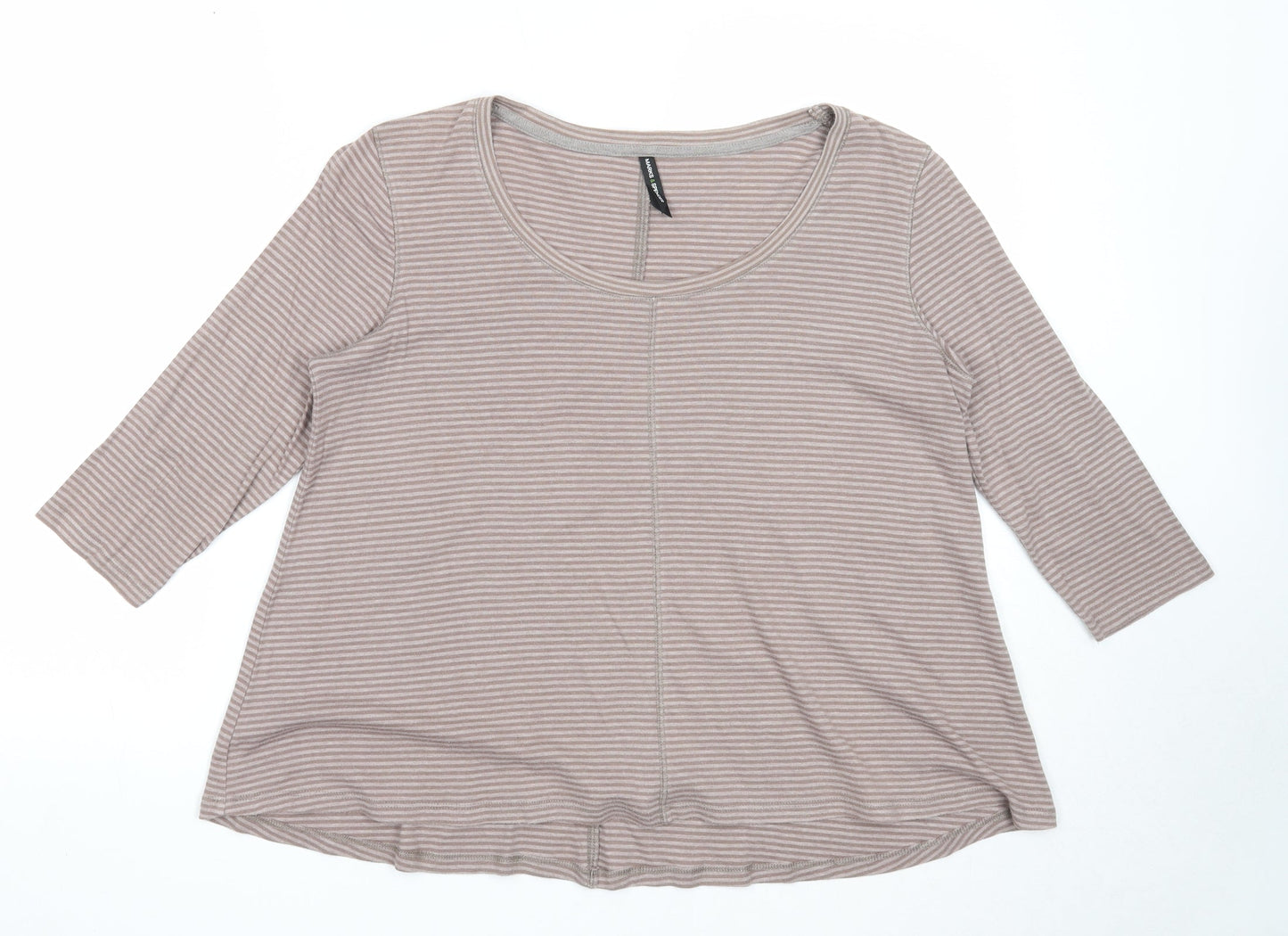 Marks and Spencer Womens Brown Striped Cotton Basic Blouse Size 14 Scoop Neck