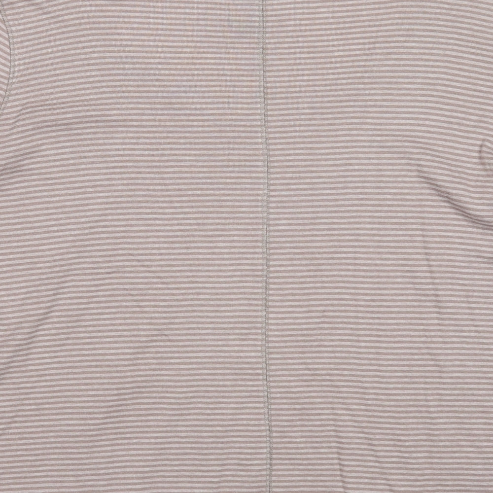 Marks and Spencer Womens Brown Striped Cotton Basic Blouse Size 14 Scoop Neck