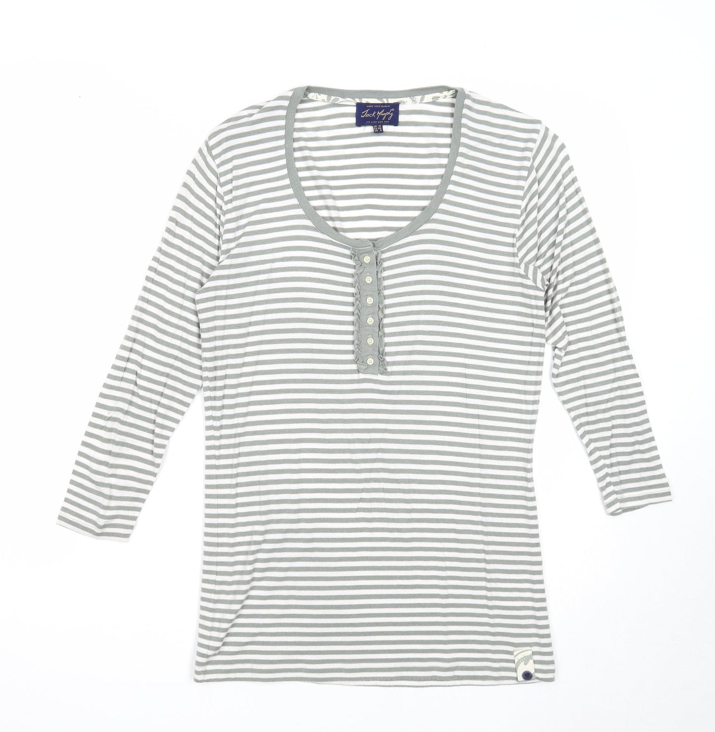 Jack Murphy Womens Green Striped Cotton Basic Blouse Size 10 Scoop Neck