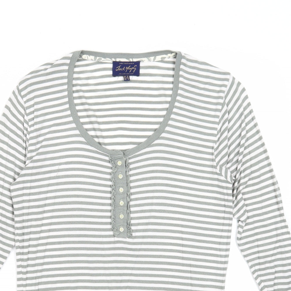 Jack Murphy Womens Green Striped Cotton Basic Blouse Size 10 Scoop Neck