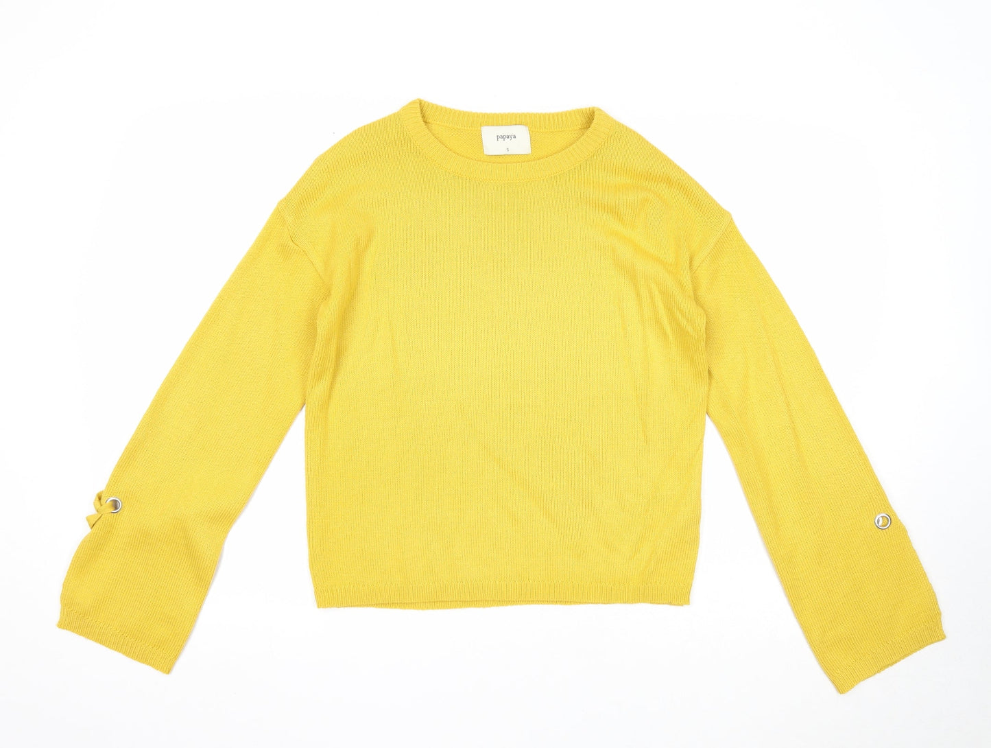 Papaya Womens Yellow Round Neck Acrylic Pullover Jumper Size S