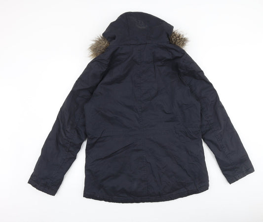 H&M Womens Blue Parka Coat Size 12 Hook & Loop