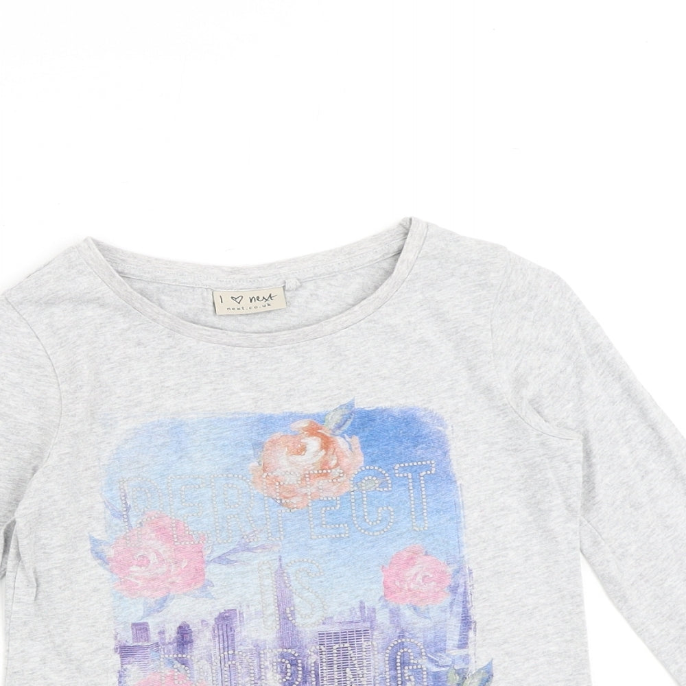 NEXT Girls Grey 100% Cotton Basic Casual Size 8 Years Round Neck Pullover