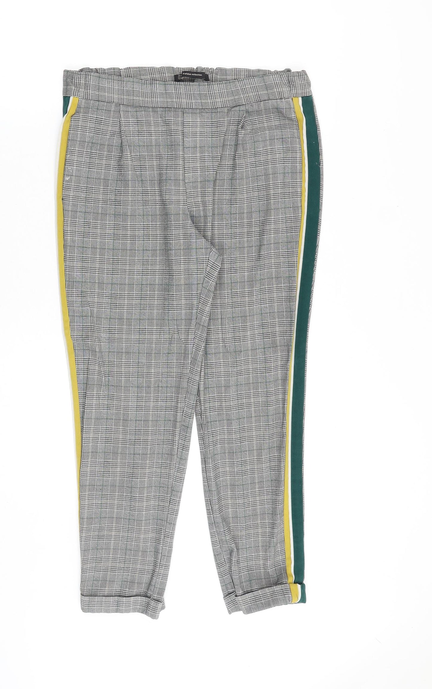 Zara Womens Grey Plaid Viscose Trousers Size S Regular Zip