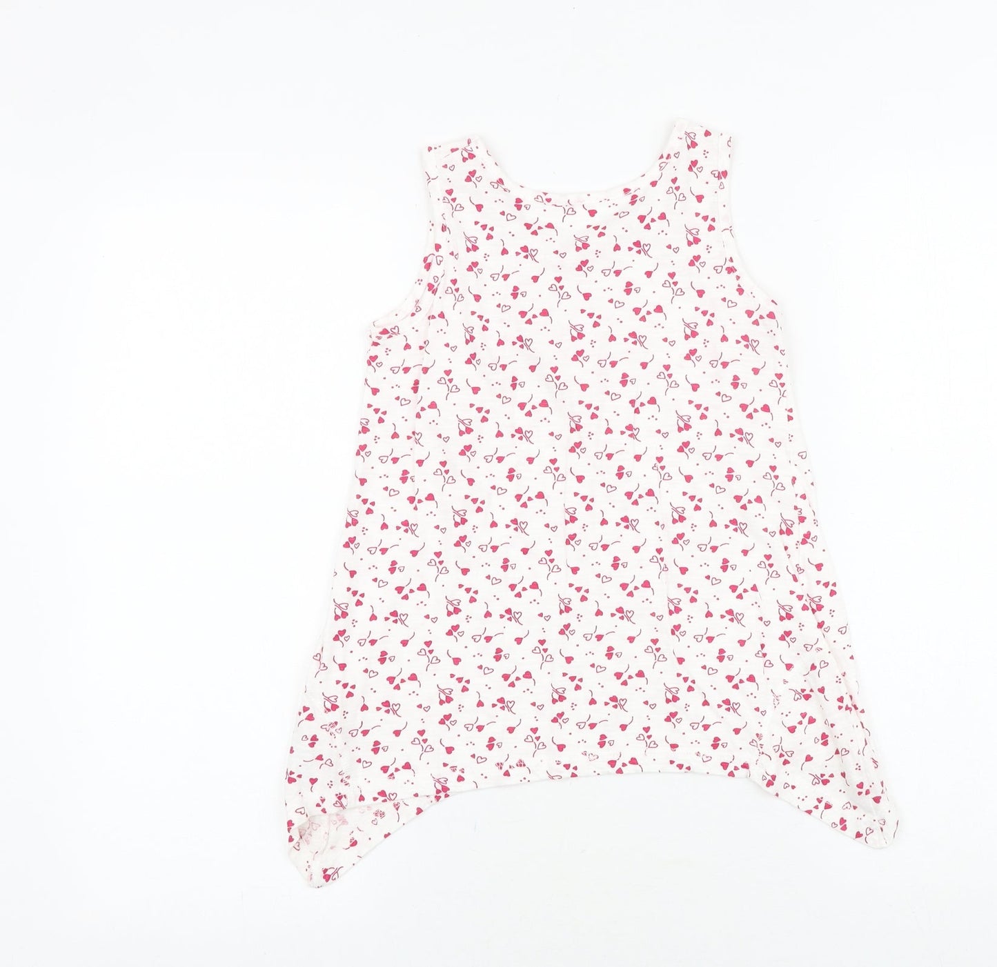 George Girls White Geometric 100% Cotton Basic Tank Size 9-10 Years Round Neck Pullover - Heart Pattern