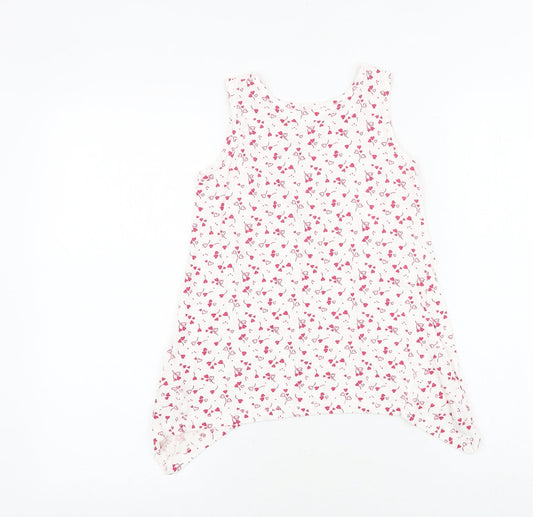 George Girls White Geometric 100% Cotton Basic Tank Size 9-10 Years Round Neck Pullover - Heart Pattern