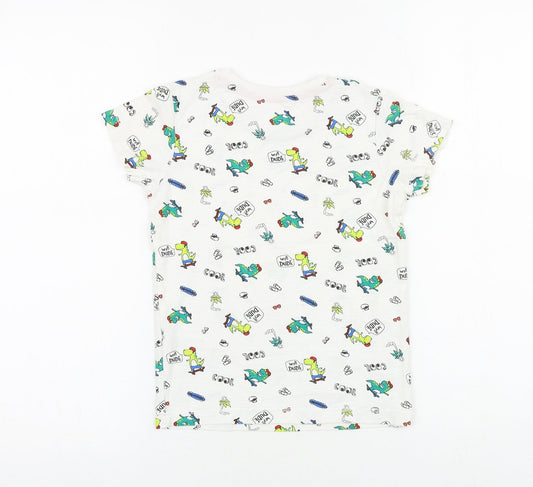 Matalan Boys White Geometric 100% Cotton Basic T-Shirt Size 5-6 Years Round Neck Pullover - Dinosaur