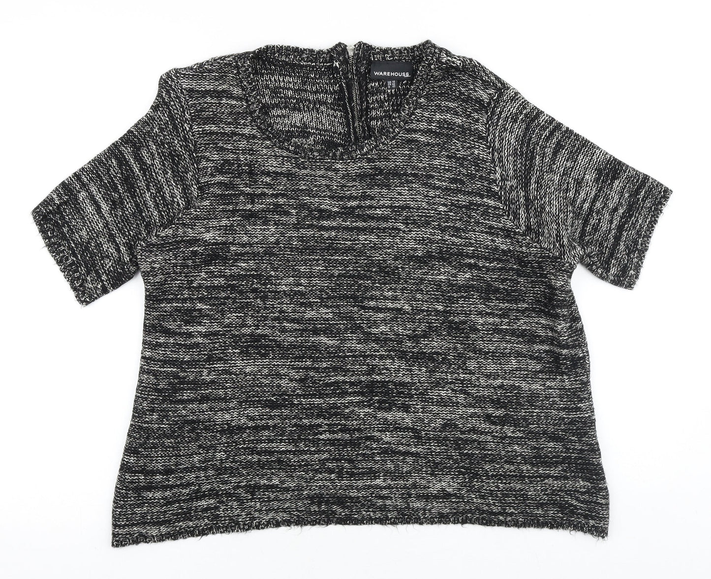 Warehouse Womens Black Scoop Neck Cotton Pullover Jumper Size 14