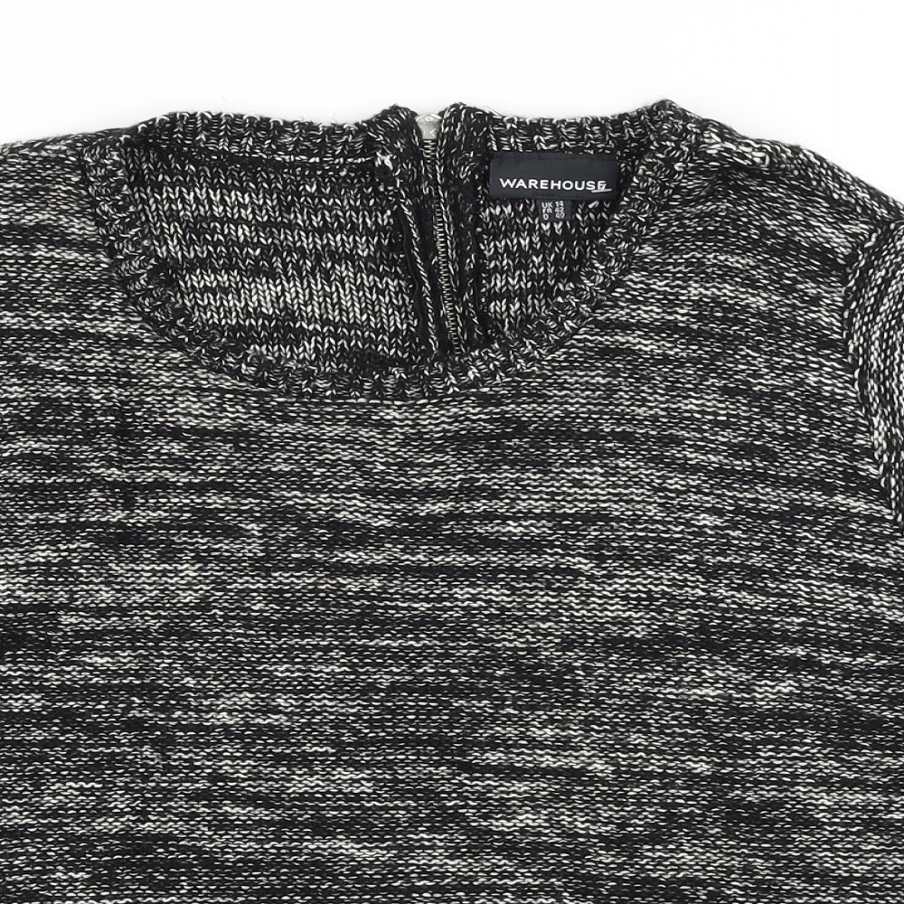 Warehouse Womens Black Scoop Neck Cotton Pullover Jumper Size 14
