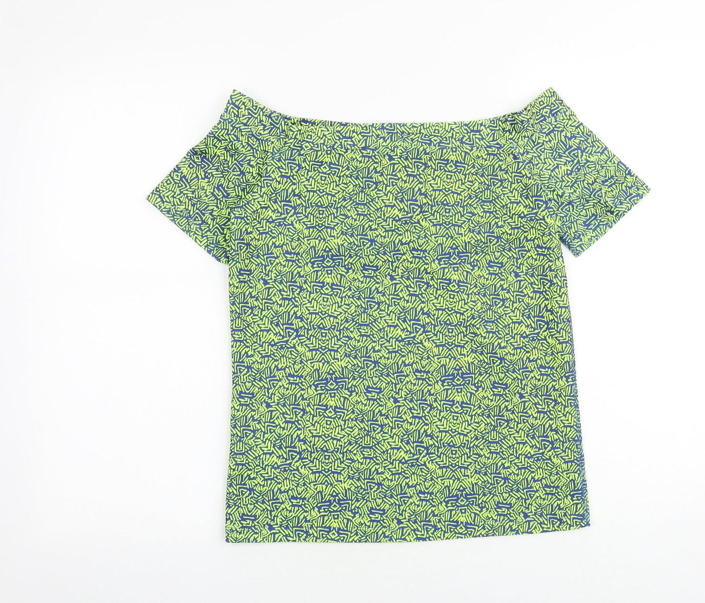 NEXT Womens Green Geometric Polyester Basic T-Shirt Size 8 Boat Neck