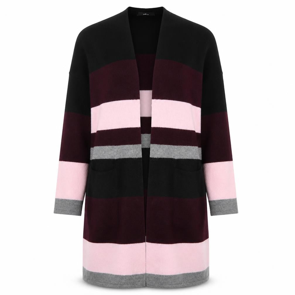 Ellos Womens Multicoloured V-Neck Striped Acrylic Cardigan Jumper Size 10