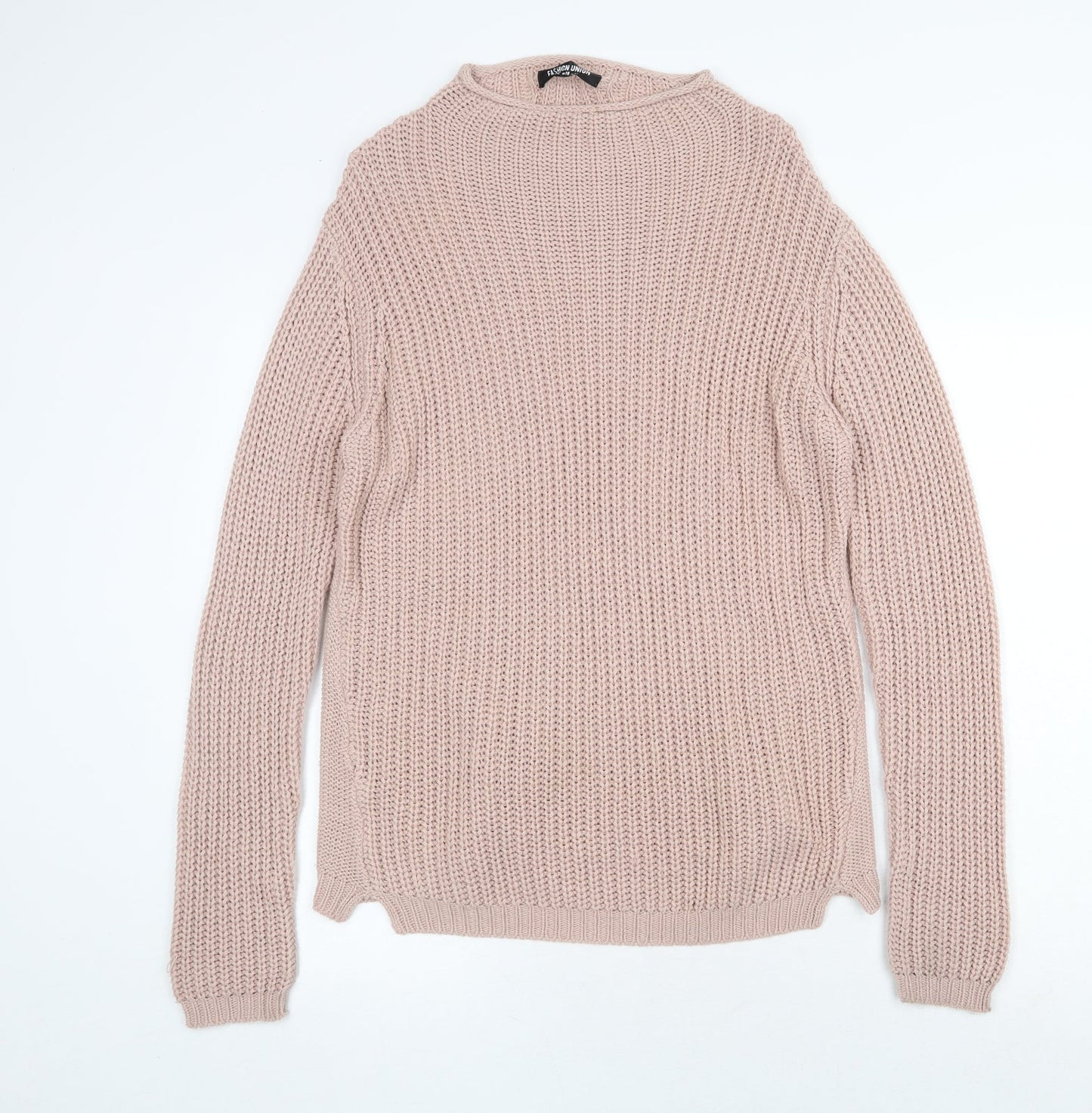 Fashion Union Womens Pink Boat Neck Acrylic Pullover Jumper Size 14