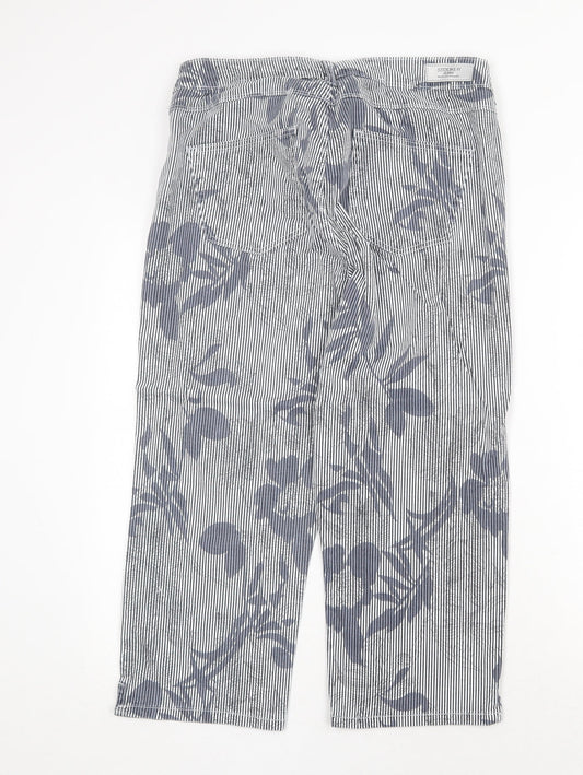 Stooker Womens Blue Striped Cotton Trousers Size 34 in Regular Zip - Flower Pattern